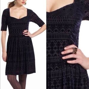 Meadow Rue Navy blue dress with velvet print